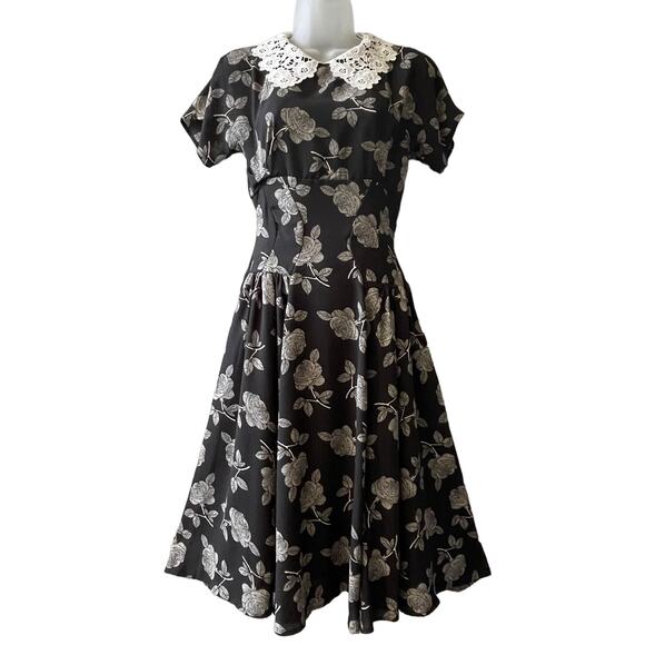 Unique Vintage Retro 40s 50s Style Floral Dress with Lace Collar Size XS - Picture 1 of 7